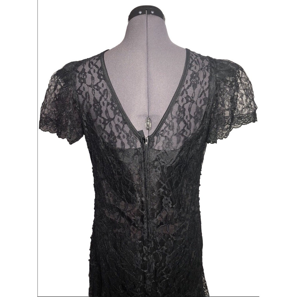 Vtg 90s Goth Lace Sequin Dress Black Whimsygoth Witchy 39-33-39 DAMAGED/STAIND L - Picture 5 of 15